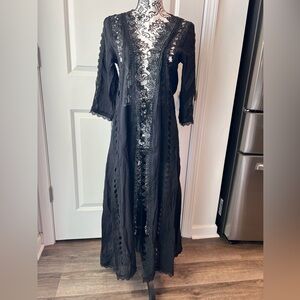 Elan Long Black Lace Kimono Duster swim cover. Small